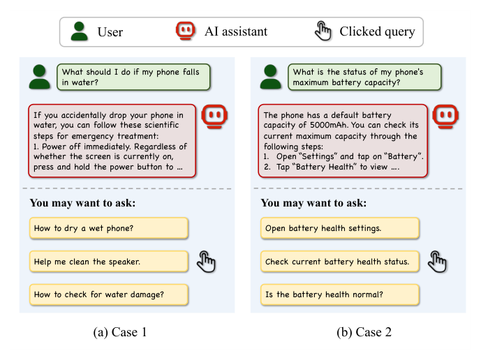 Figure 8: ToolRec 成功提供被用户点击的工具调用类查询的两个案例（内容已译为英文便于理解）。